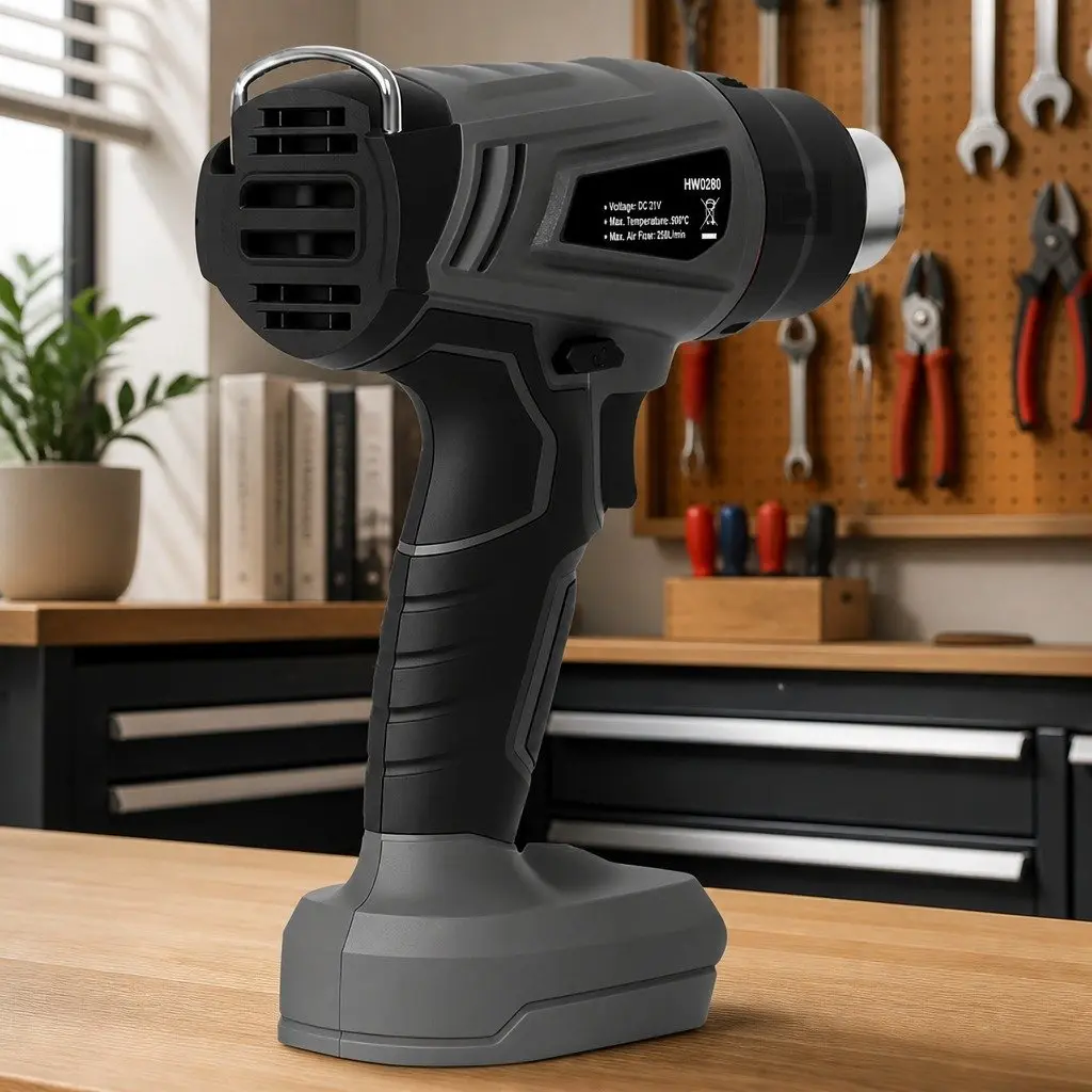 Cordless Heat Gun 21V 500°C Rapid Heat-Up Turbo Air Flow Grey Black