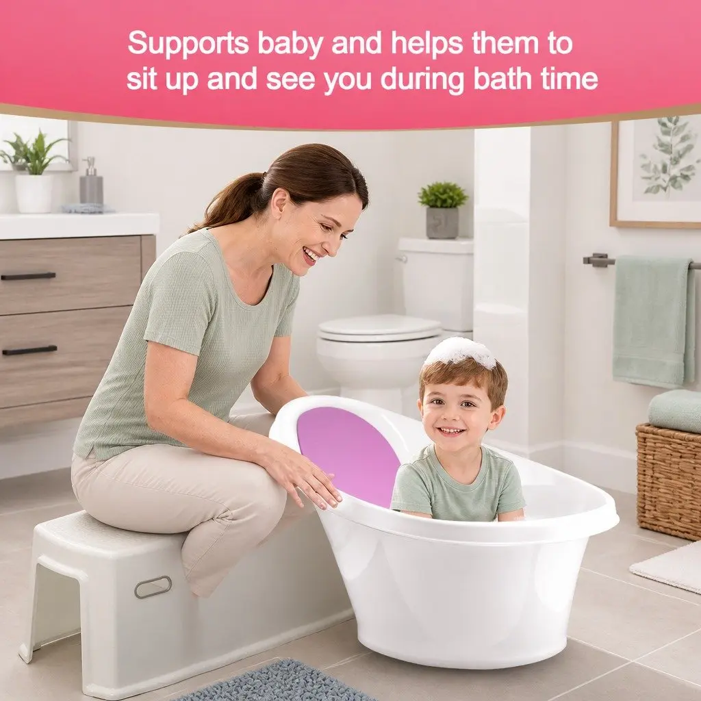 Baby Bath Tub with Backrest and Bum Bump Support for Newborn to 12 Months Pink