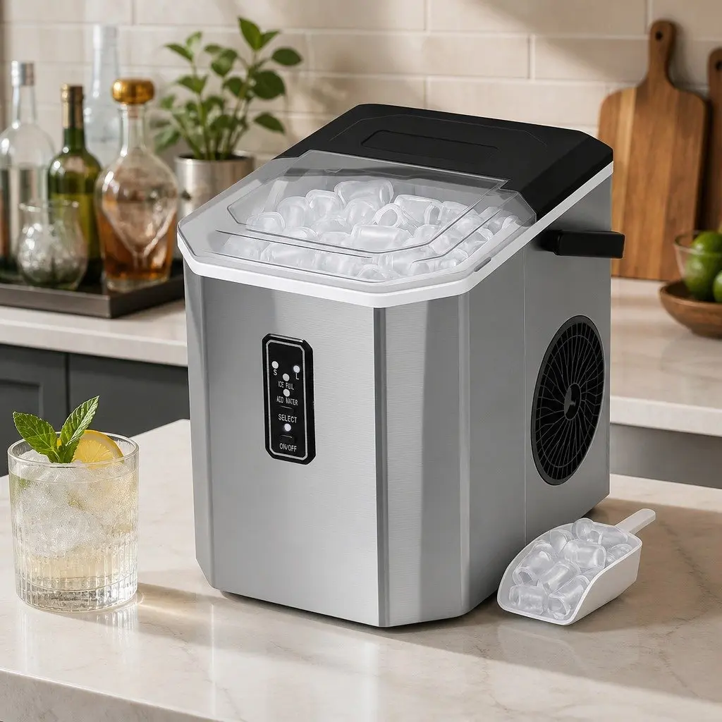 Portable Ice Maker Machine Bullet Ice Cube Tray 12kg Daily Output Stainless Steel Silver