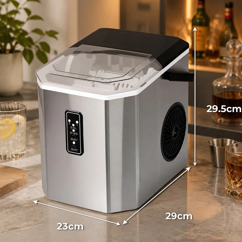 Portable Ice Maker Machine Bullet Ice Cube Tray 12kg Daily Output Stainless Steel Silver
