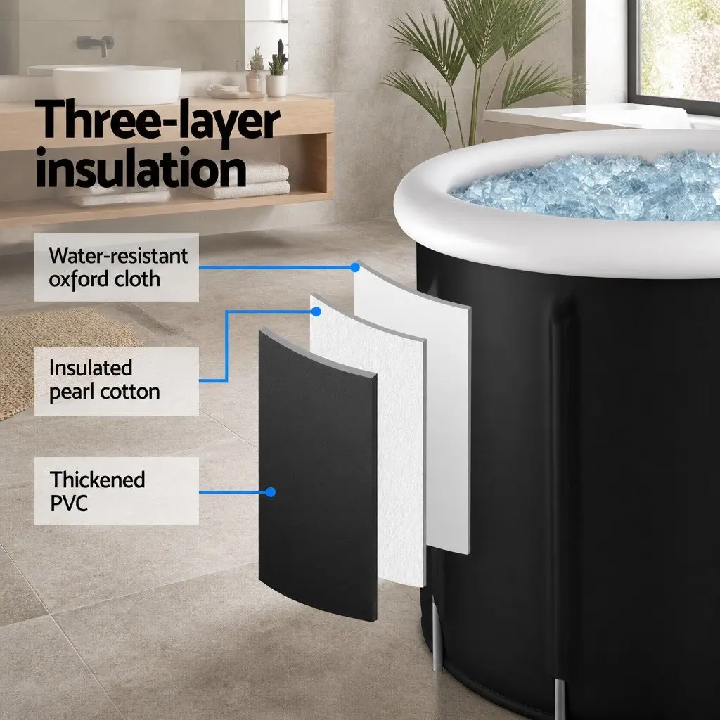 Portable Ice Bath Tub Inflatable Folding Bathtub 80x80cm Black