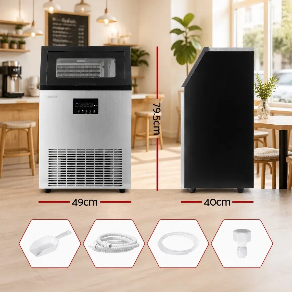 Commercial Ice Maker Machine 60kg Capacity Stainless Steel Black and Silver