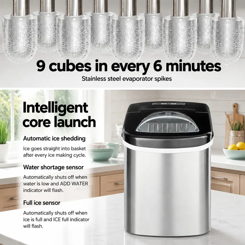 Ice Maker Portable Quick Freezing 2.4L Water Tank Silver Countertop Machine