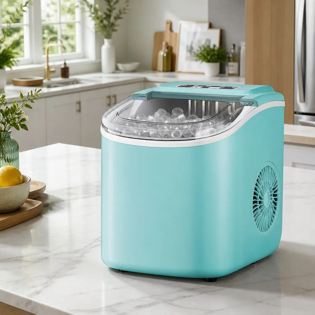 Ice Maker Machine Bullet Shaped Cubes 12kg Daily Production Countertop Green