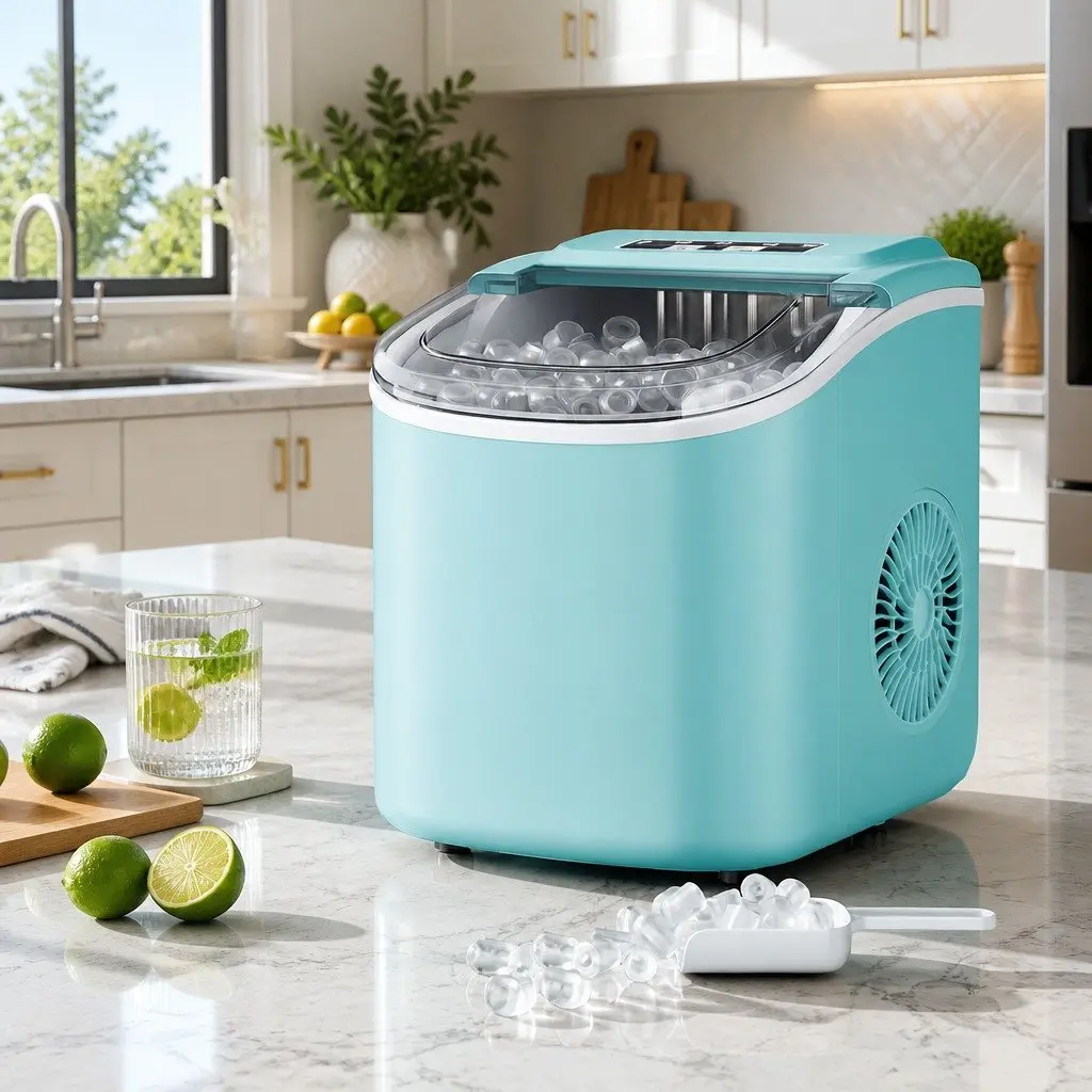 Ice Maker Machine Bullet Shaped Cubes 12kg Daily Production Countertop Green