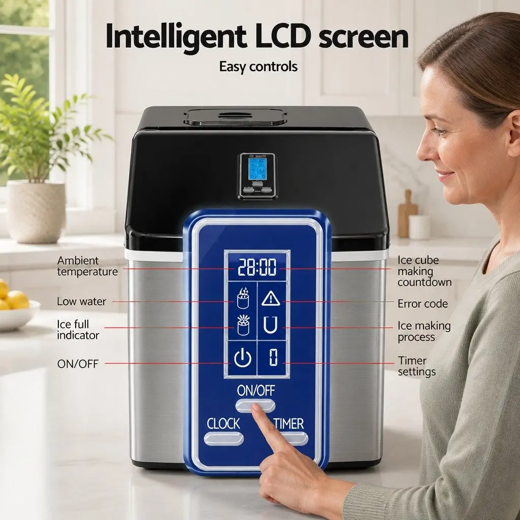 Ice Maker Machine Compact Portable 18kg Daily Production Countertop Silver