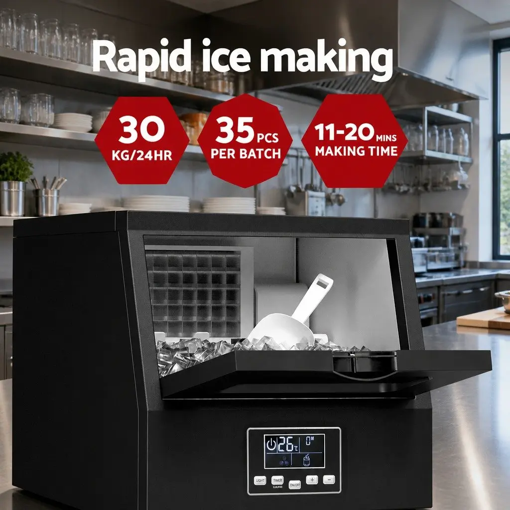 Ice Maker Machine 30kg 24 Hours Black Commercial Appliance