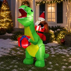 Christmas Dinosaur Inflatable Outdoor Santa Lights Decoration 1.75M Festive