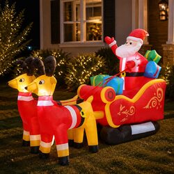 LED Inflatable Santa Sleigh Reindeer 2.2M Christmas Outdoor Garden Decoration