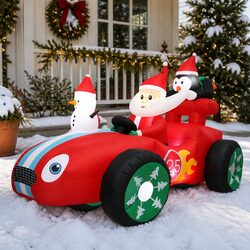 Christmas Inflatable Santa Racing Sleigh Car 2.4M LED Outdoor Festive Decoration
