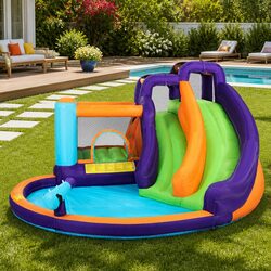 Inflatable Water Slide Kids Jumping Castle Double Slide Pool Toy Outdoor Play