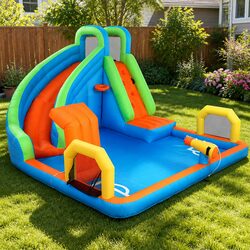 Kids Inflatable Water Park Slide Cannon Splash Castle Outdoor Play 427x374cm