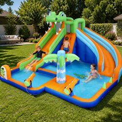 Kids Inflatable Water Park Double Slide Jumping Castle Outdoor Pool Toys