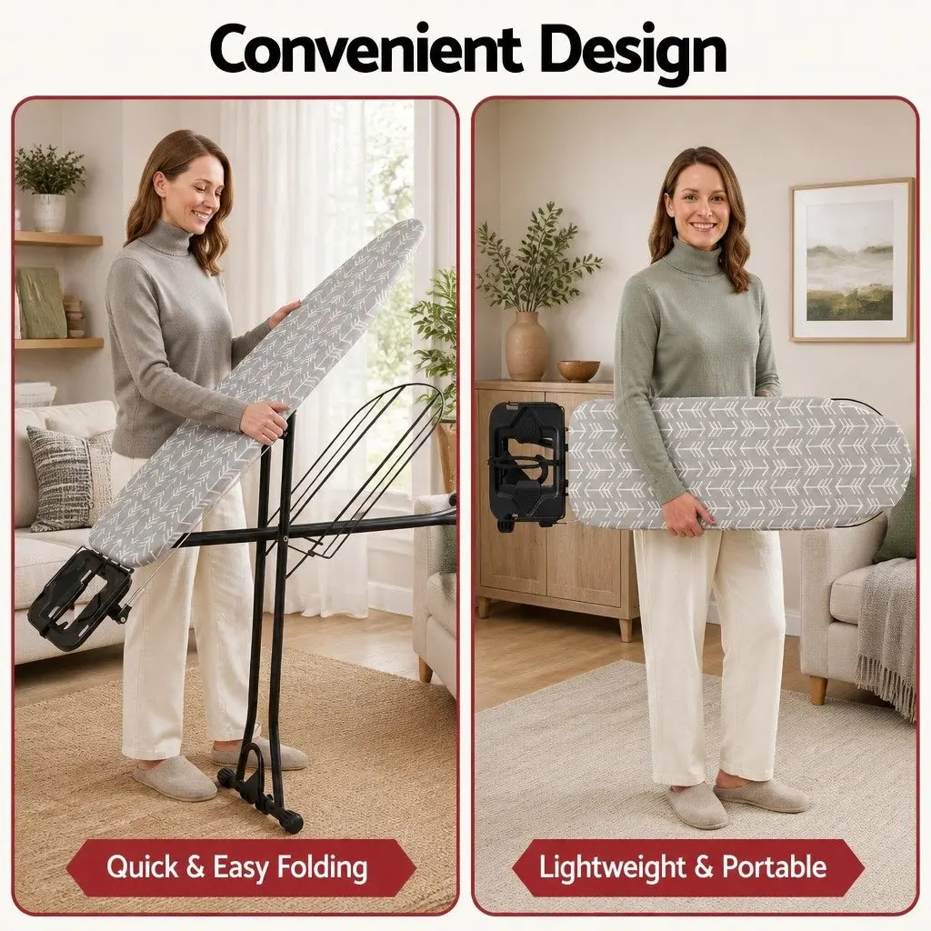 Foldable Ironing Board Heavy Duty Steel Frame 7 Height Settings Grey