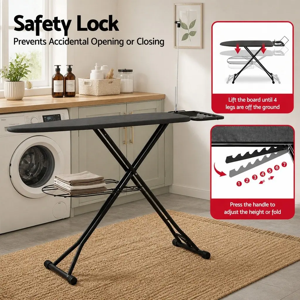 Foldable Ironing Board Heavy Duty Steel Frame Adjustable Height Grey