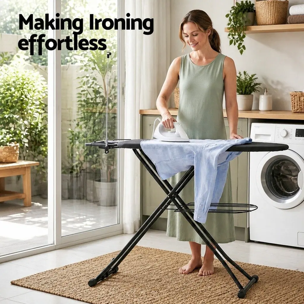 Foldable Ironing Board Heavy Duty Steel Frame Adjustable Height Grey
