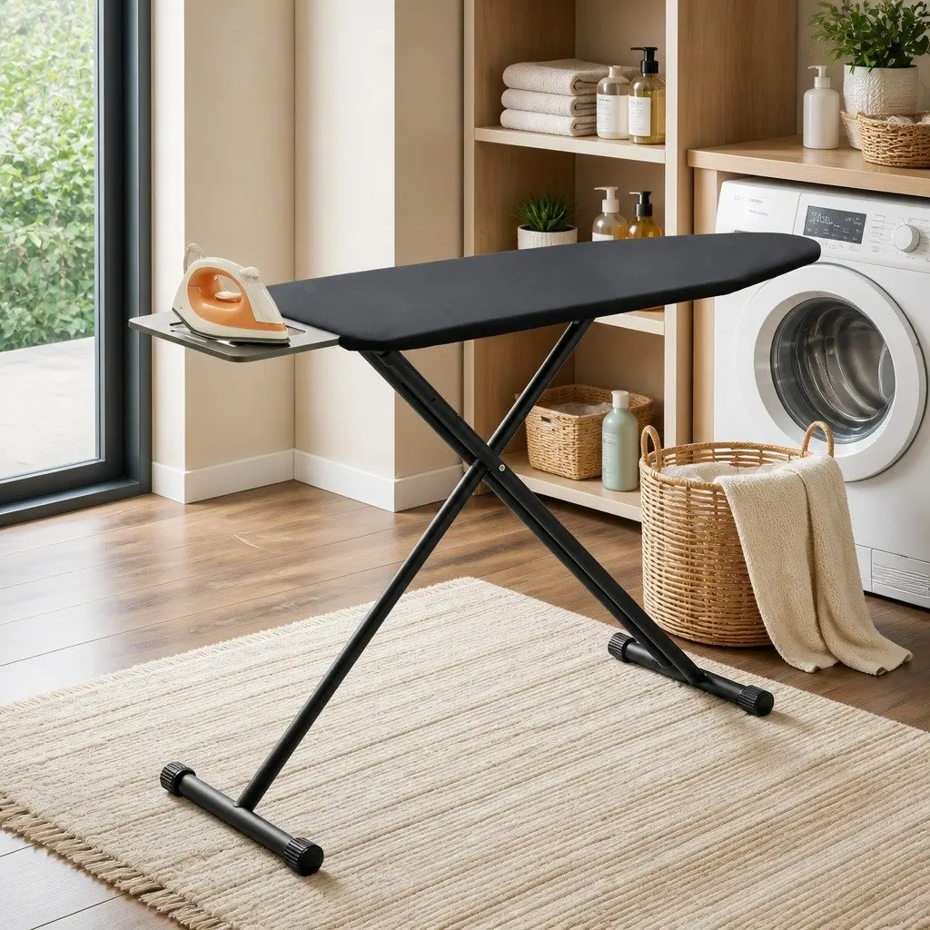 Foldable Ironing Board Heavy Duty Steel Frame 6 Height Settings Black