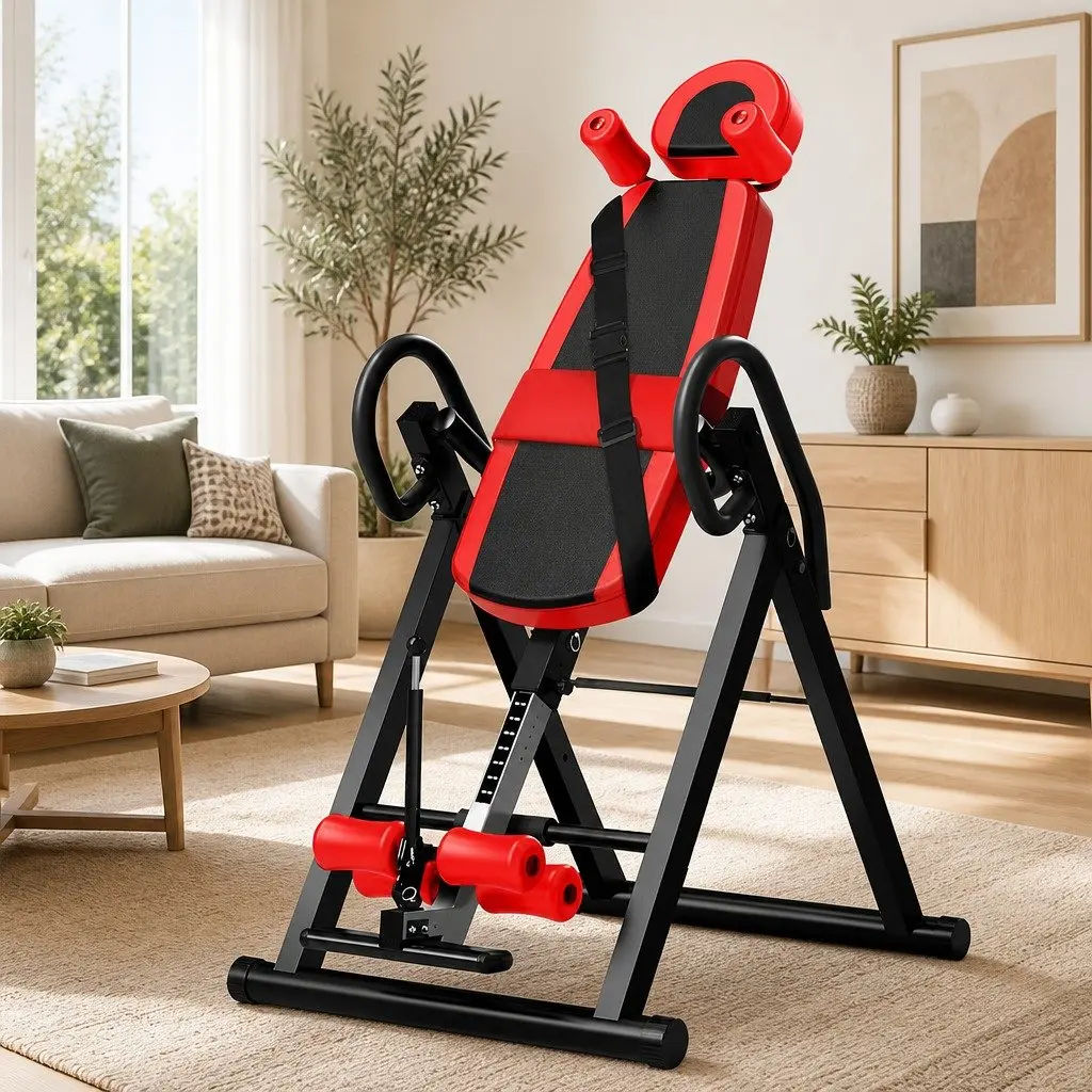 Inversion Table Foldable Adjustable Inversion Range 180 Degrees Black Red