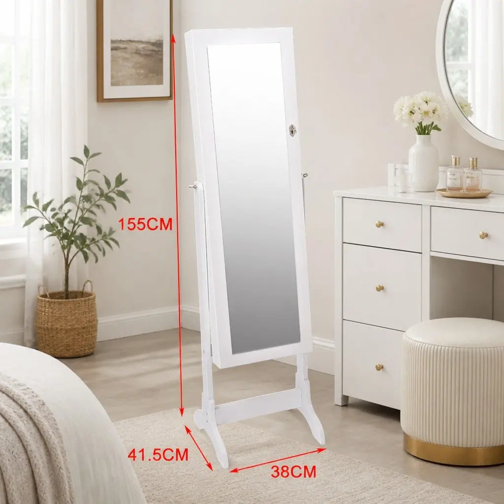 Jewellery Cabinet Makeup Storage Floor Standing Organiser 6 Shelves White