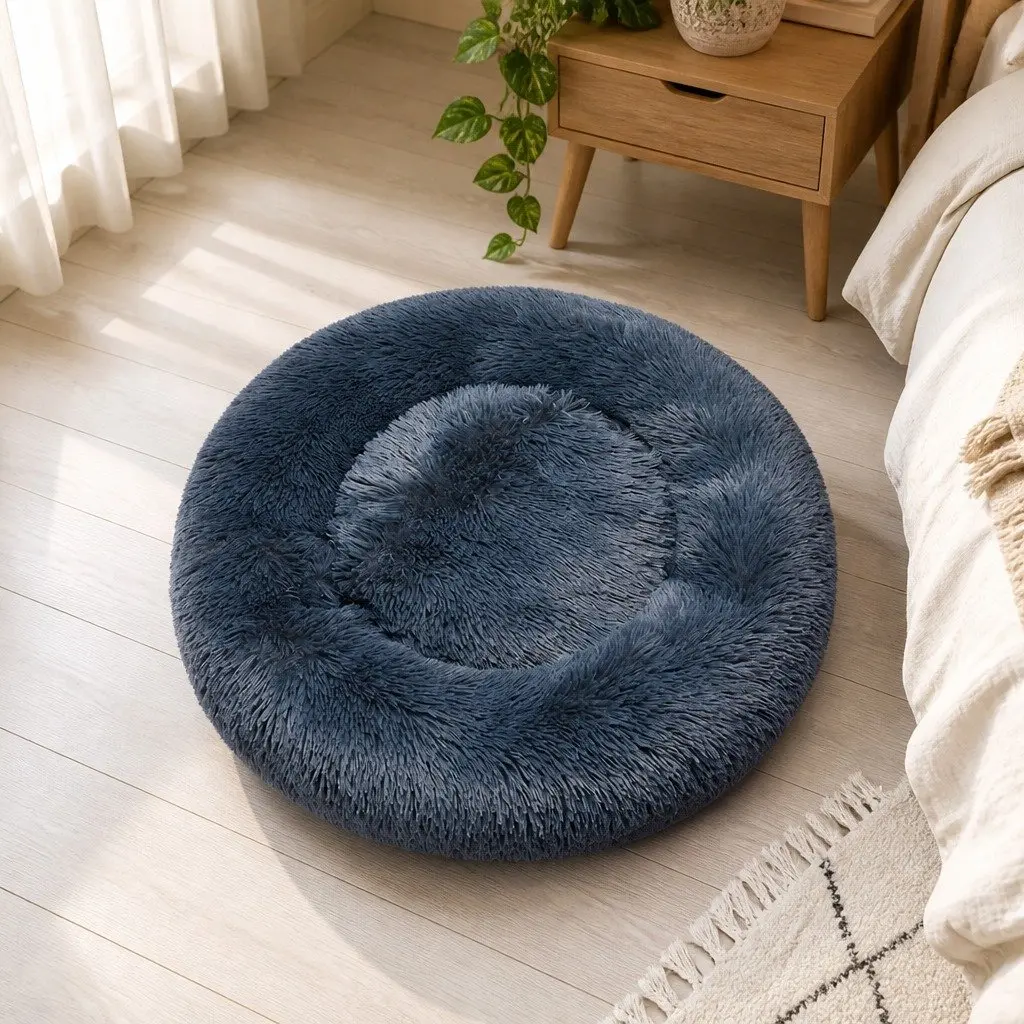 Pet Bed Donut-shaped Large Dark Grey Calming Comfort Plush Mattress Non-slip