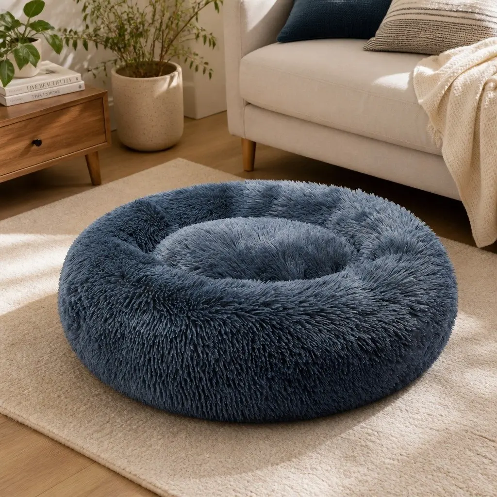 Pet Bed Donut-shaped Large Dark Grey Calming Comfort Plush Mattress Non-slip
