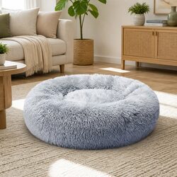 Pet Bed Dog Beds Donut Shaped Mattress Large Grey Calming Comfort Cushion