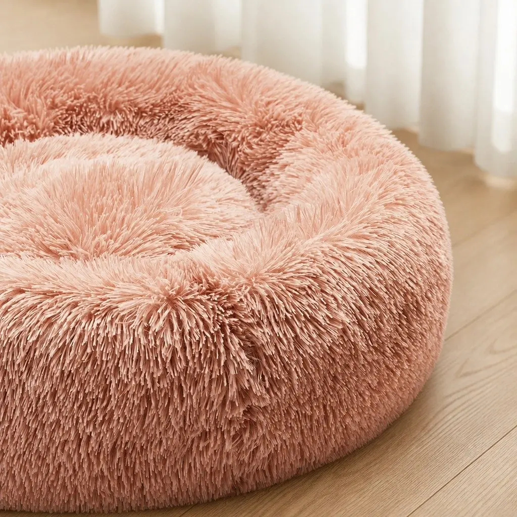 Large Donut Pet Bed Calming Nest Round Cushion Non-Slip Pink