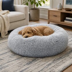 Pet Bed Dog Beds Mattress Medium Grey Donut-Shaped Calming Lounger Washable