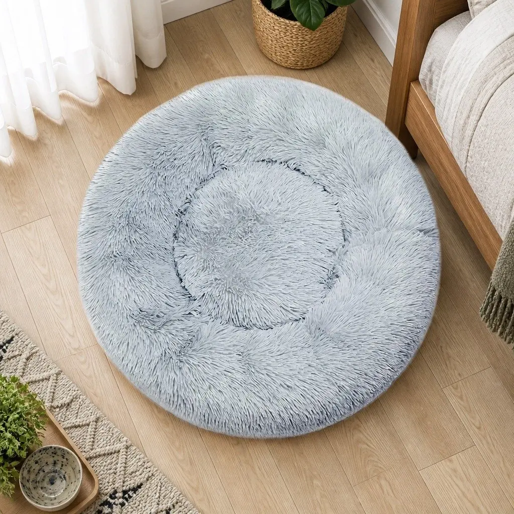 Pet Bed Dog Beds Mattress Medium Grey Donut-Shaped Calming Lounger Washable