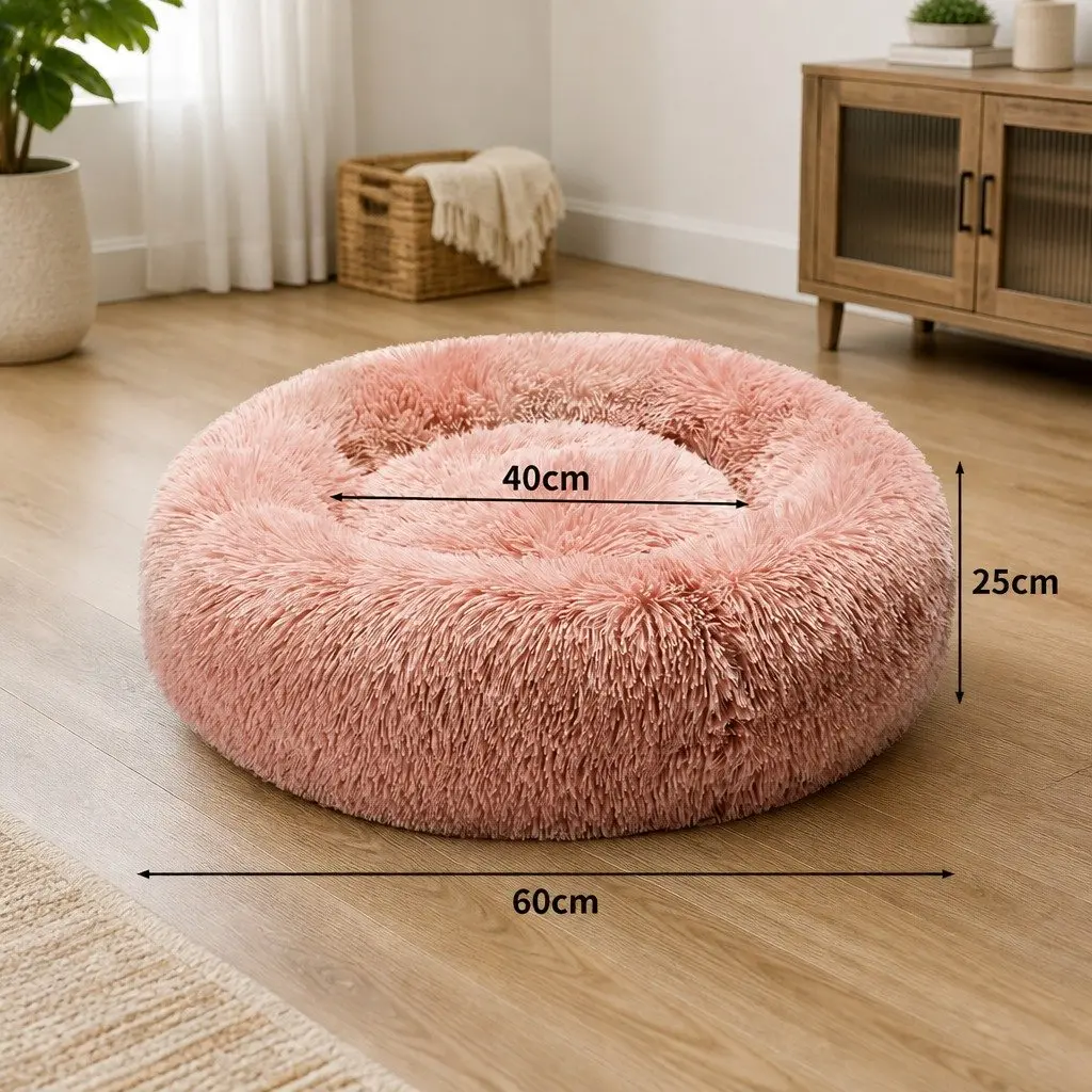 Pet Bed Donut Nest Calming Medium Pink Plush