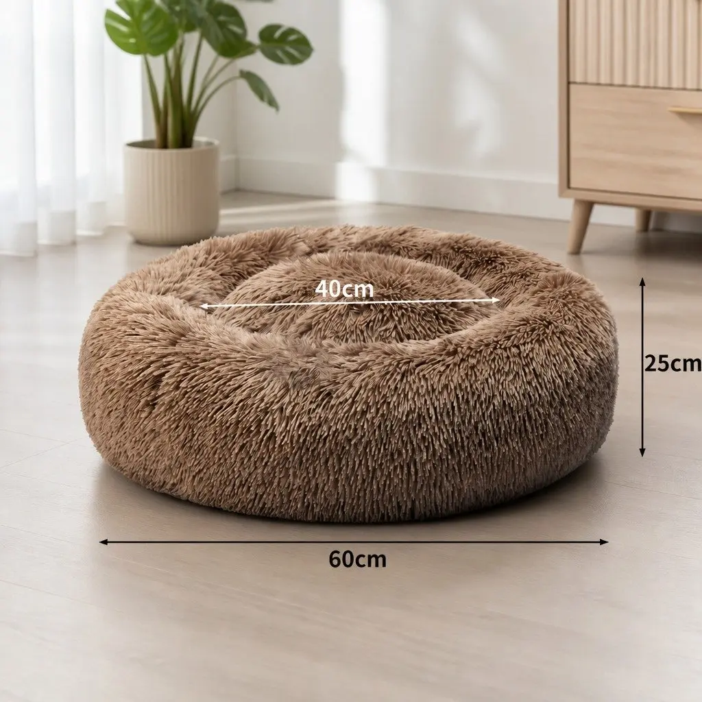 Pet Bed Mattress Donut-Shaped Calming Dog Bedding Medium Brown Washable Comfort