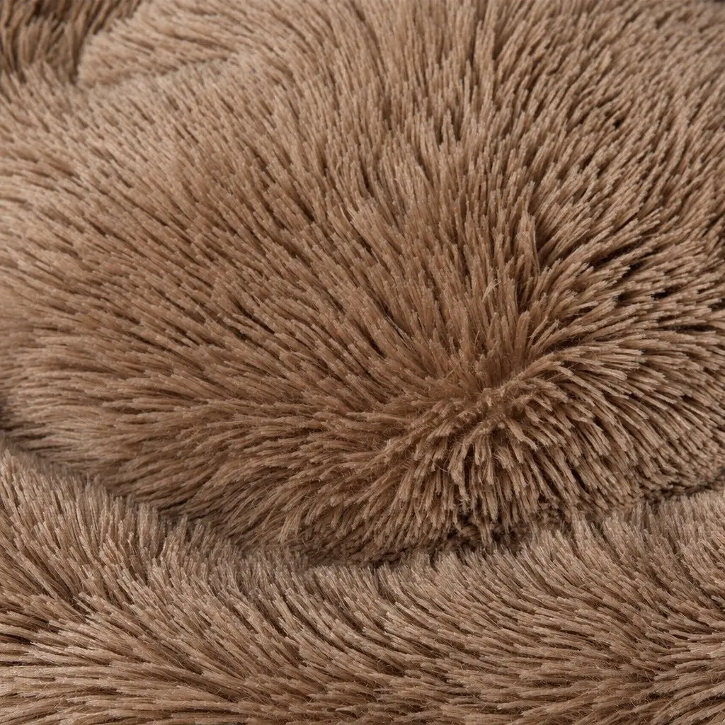 Pet Bed Mattress Donut-Shaped Calming Dog Bedding Medium Brown Washable Comfort