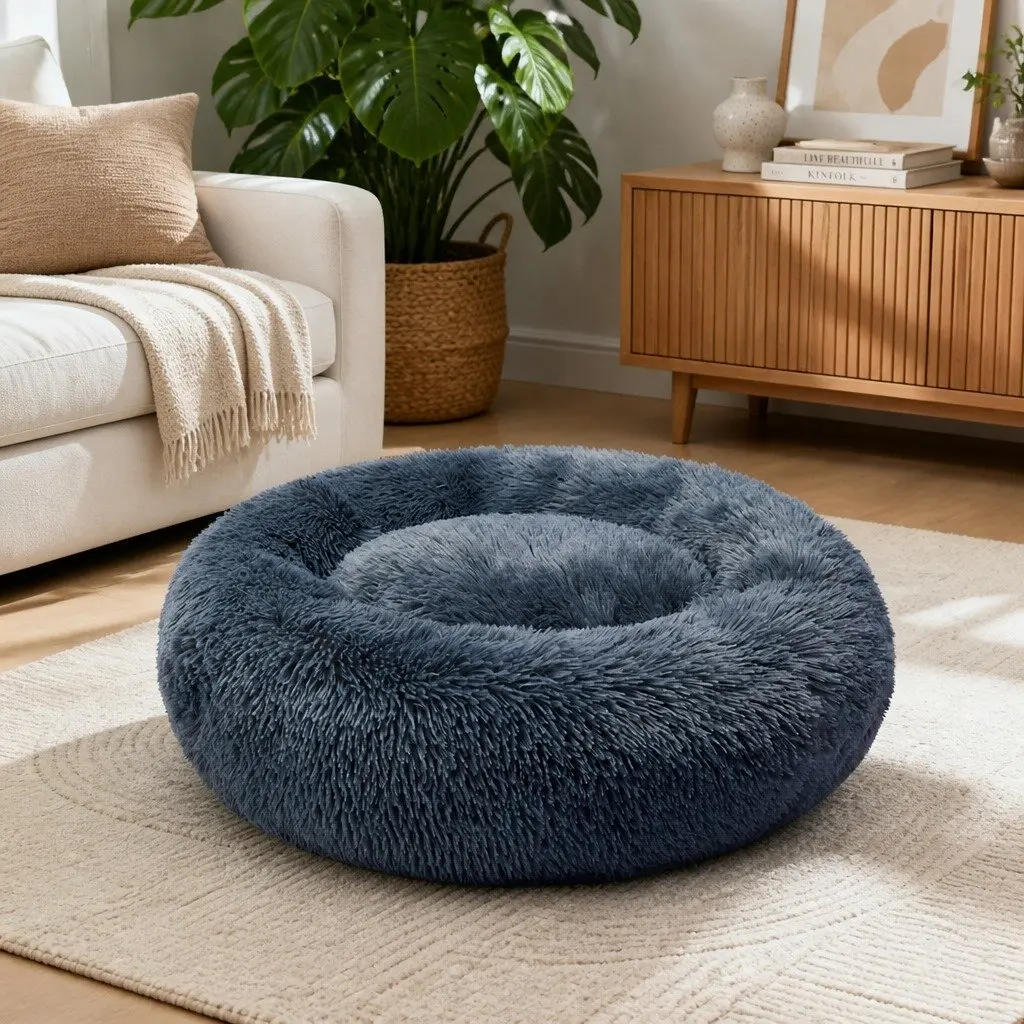 Pet Bed Dog Beds Donut Mattress Small Plush Comfort Calming Raised Rim Non-Slip