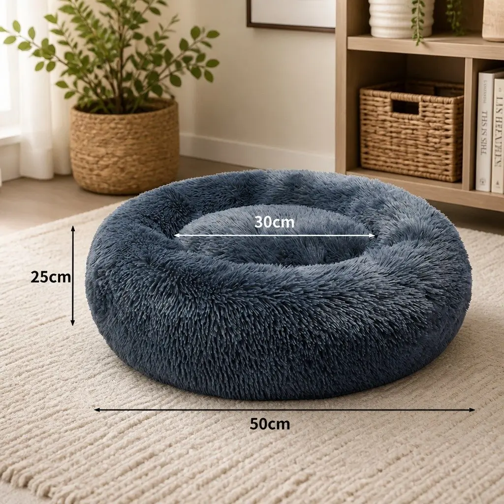 Pet Bed Dog Beds Donut Mattress Small Plush Comfort Calming Raised Rim Non-Slip