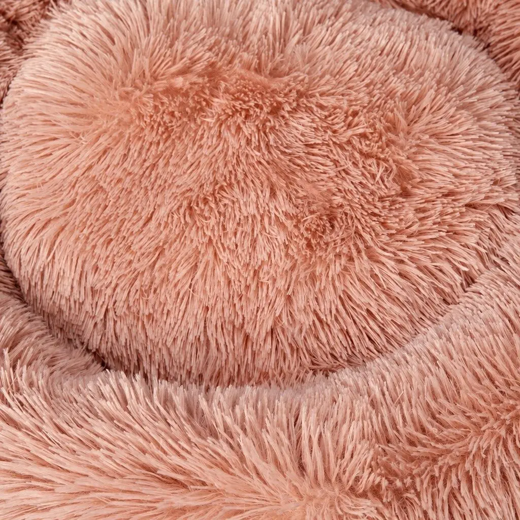 Pet Bed Donut Shape Calming Raised Rim Small Pink Machine Washable