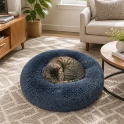 Pet Bed Donut-Shaped Mattress XL Raised Rim Non-Slip Bottom Dark Grey Dog Cat