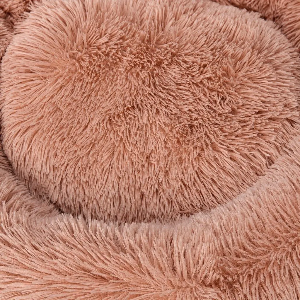 Pet Bed Donut Shaped Calming Bed XL Pink Plush Surface Non-Slip Bottom Machine Washable