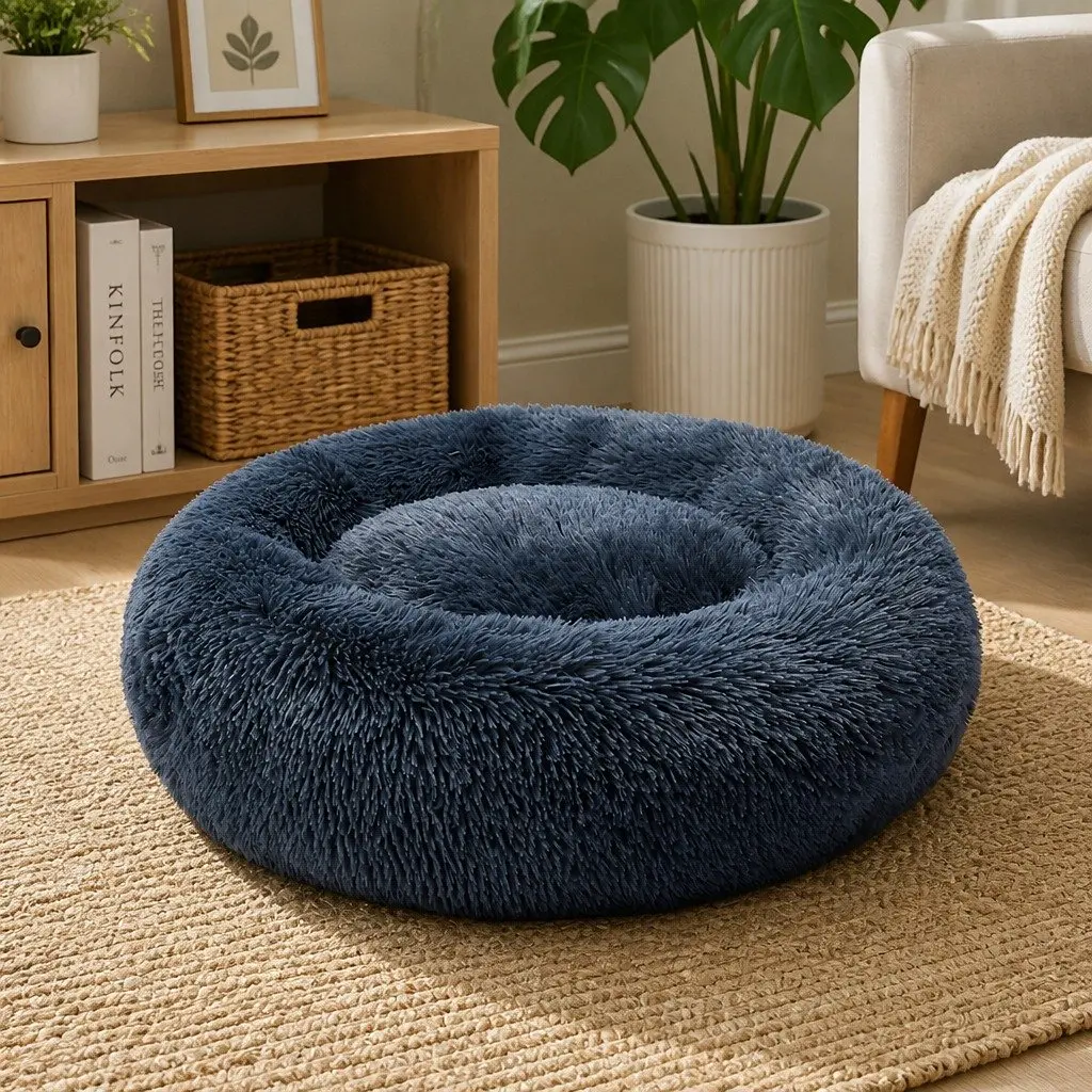 Pet Bed Donut Calming Mattress XXL Dark Grey Non-Slip Machine Washable Plush