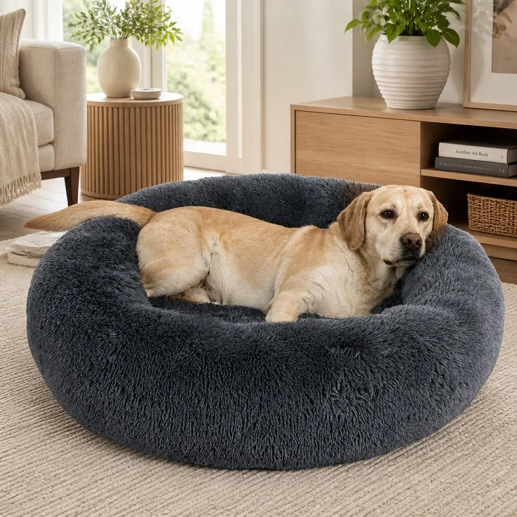 Pet Bed Donut Calming Mattress XXL Dark Grey Non-Slip Machine Washable Plush