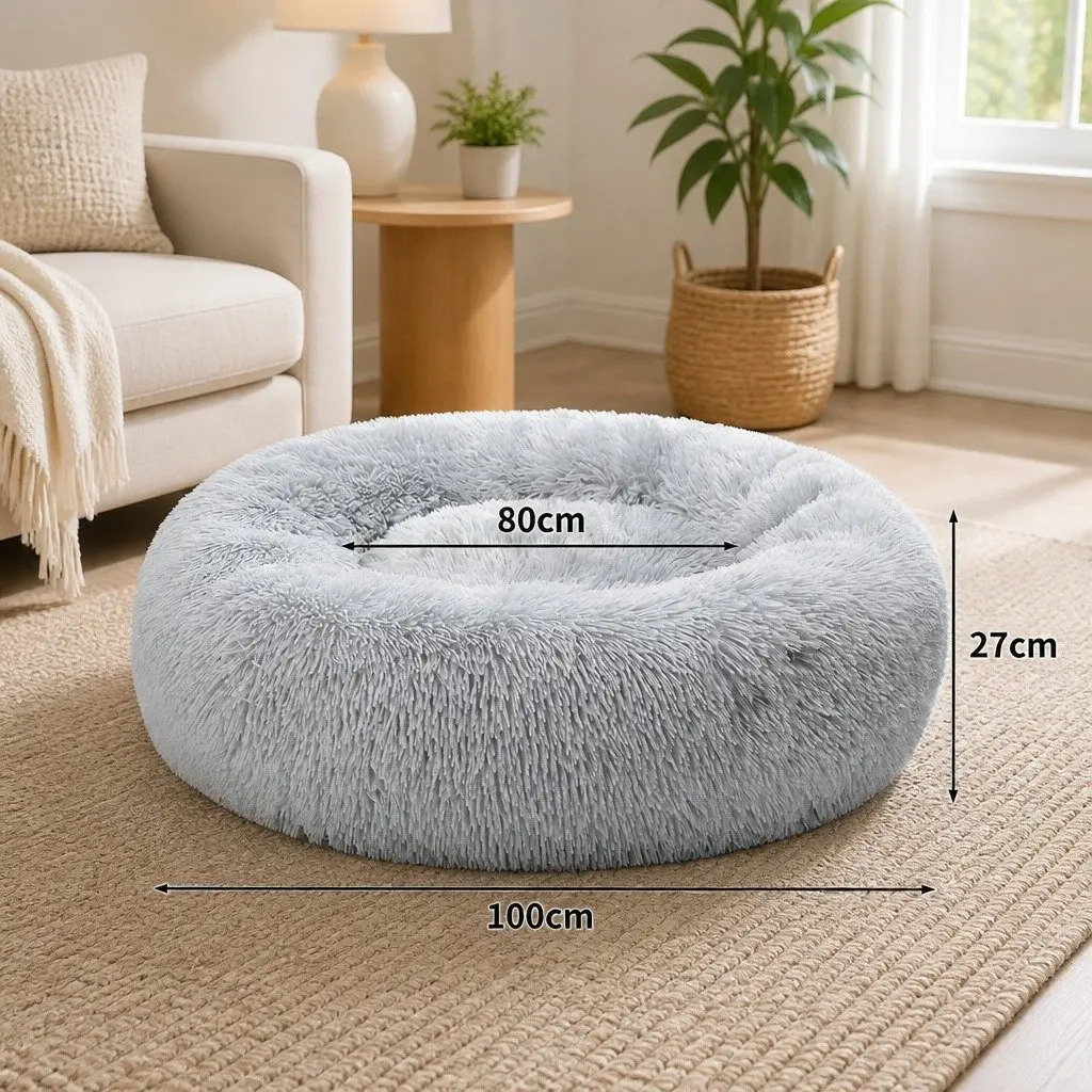 Pet Bed Donut Dog Beds XXL Mattress Cushion Raised Rim Non-Slip Grey Calming