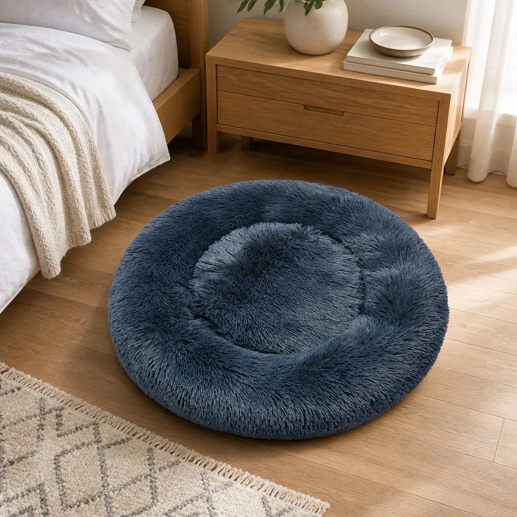 Pet Bed Donut Nest Calming XXXL Dark Grey Plush Non-Slip Bottom