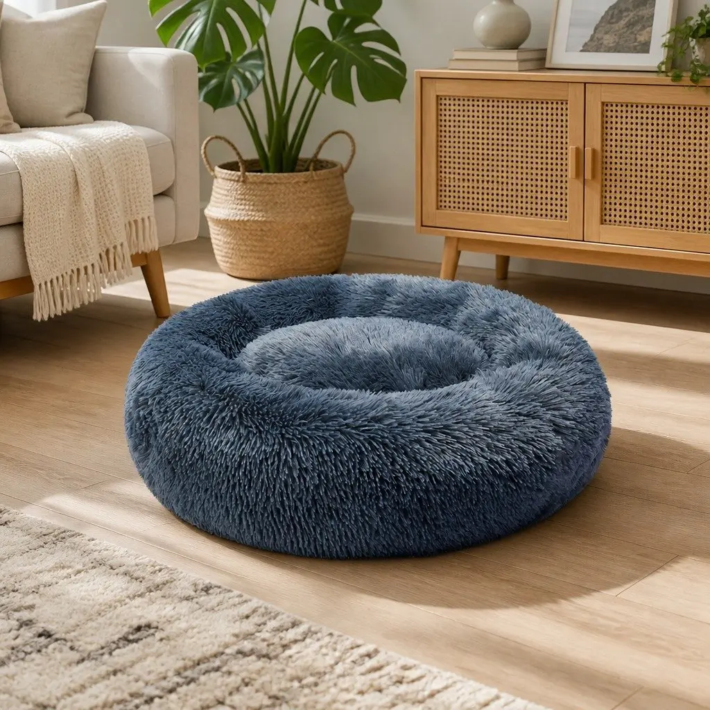 Pet Bed Donut Nest Calming XXXL Dark Grey Plush Non-Slip Bottom