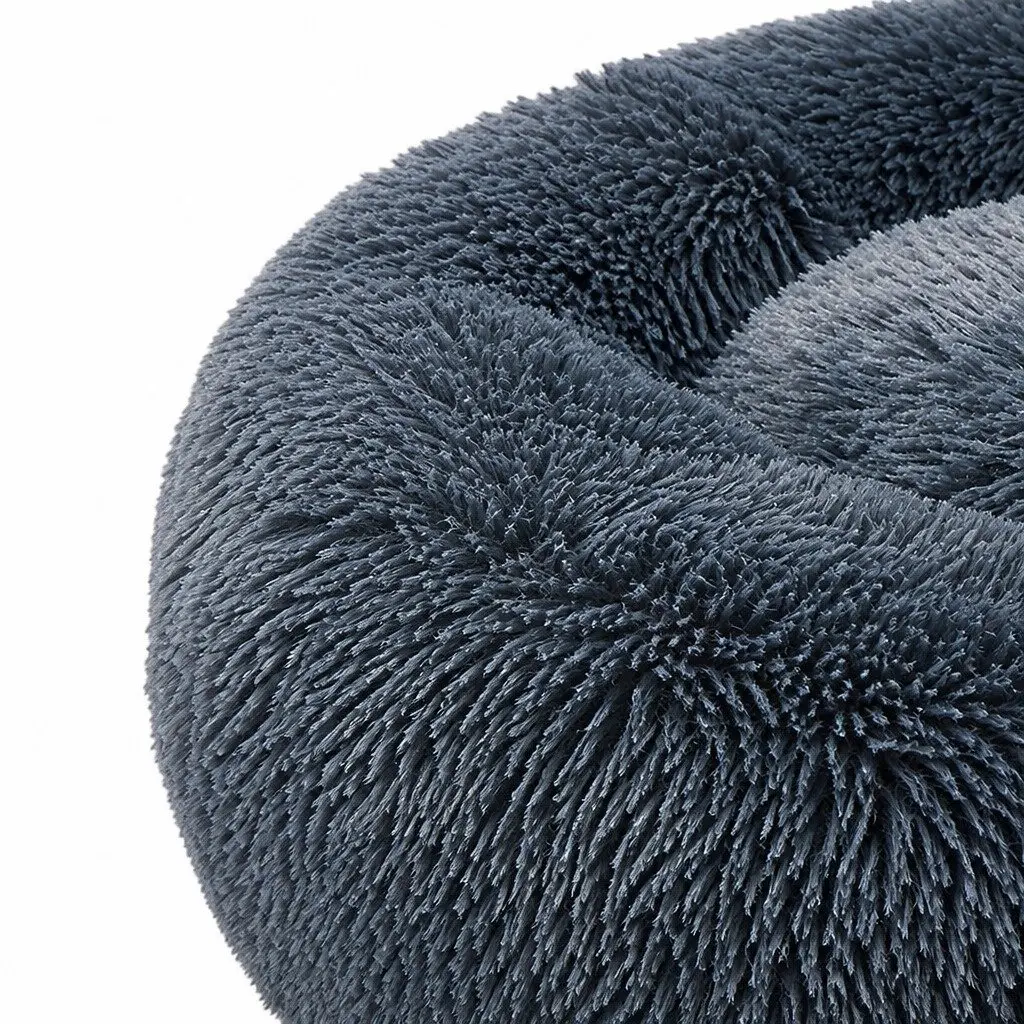 Pet Bed Donut Nest Calming XXXL Dark Grey Plush Non-Slip Bottom