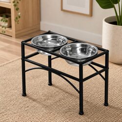 Dual Elevated Pet Dog Puppy Raised Feeding Dishes Large Stainless Steel Bowls