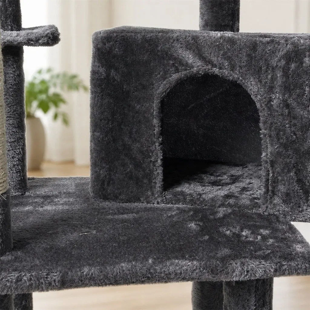 Cat Tree Multi-Level Scratching Post 130cm Grey Plush Fabric