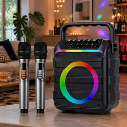 Portable Karaoke Machine with 2 Wireless Microphones Bluetooth 5.3 Speaker