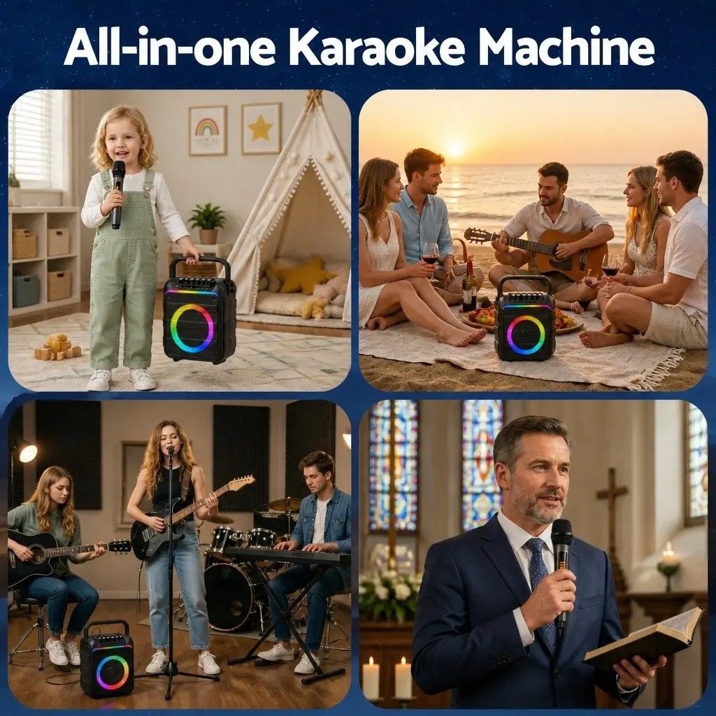 Portable Karaoke Machine Bluetooth 5.3 Dual Wireless Microphones Black