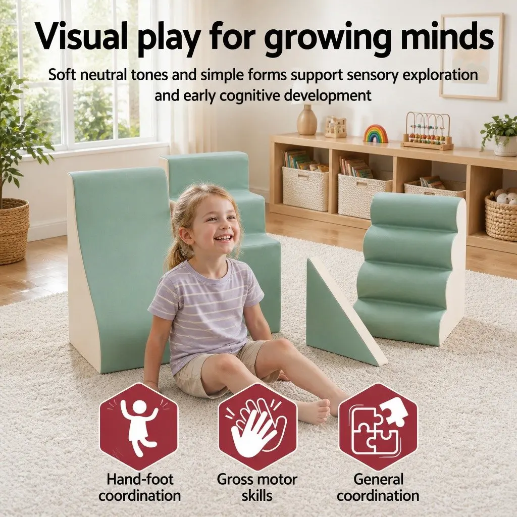 Kids Climbing Blocks Soft Foam Indoor Activity Toy 4 Piece Green Khaki