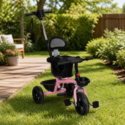Kids Tricycle Ride On Trike Toddler Push Handle Adjustable Handlebar Storage