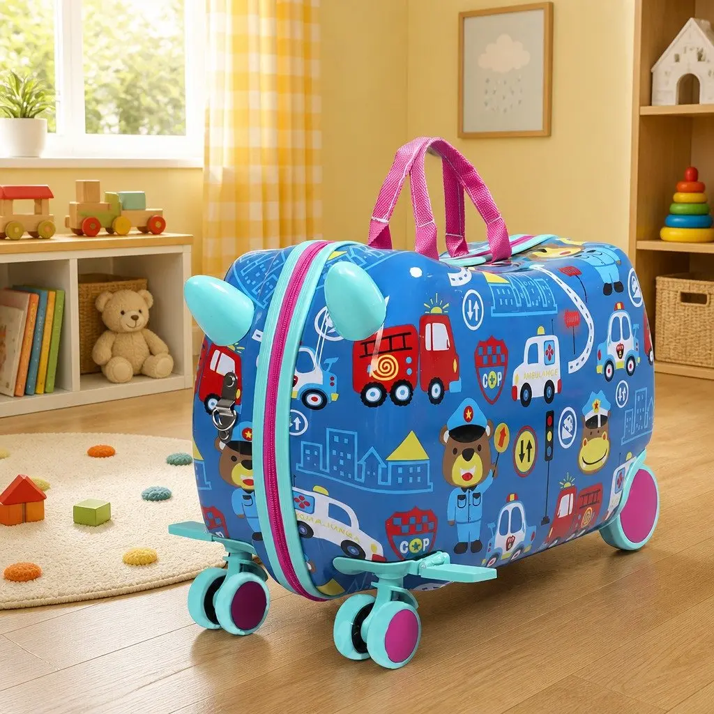 Kids Ride On Suitcase Carry-On Luggage Multi-Coloured Hard Case Travel Toy